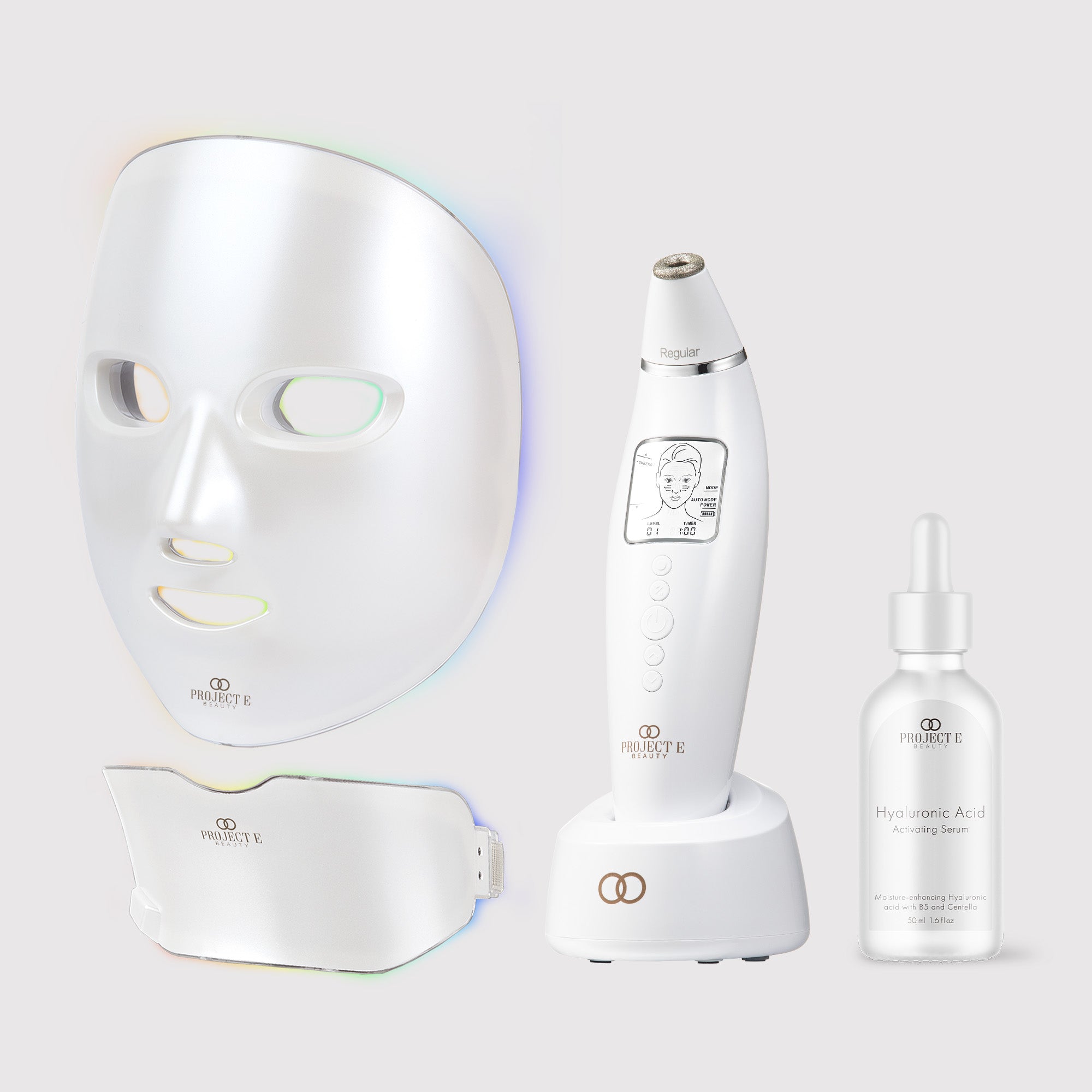 Hyperpigmentation Bundle: Microdermabrasion, LED & hyaluronic acid for bright, even skin.